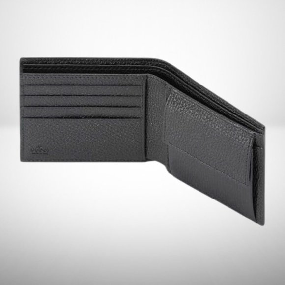 GUCCI BLACK LEATHER GG MONOGRAM LOGO BI-FOLD WALLET - Picture 5 of 6